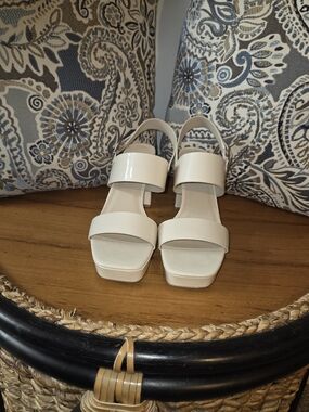 Classic White Women's Slingback Block Heel Sandals